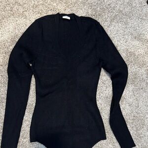 Abercrombie & Fitch Black Ribbed Long-Sleeve Scoop Neck Sweater